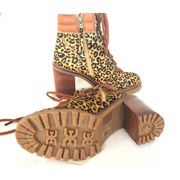 Women’s Sam Edelman Black Sade Heel Hiker Boots Leopard Print  Sz 8 M
